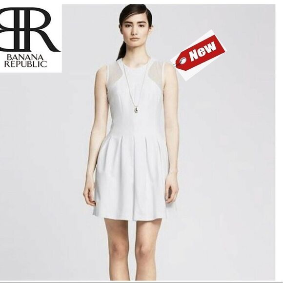 BANANA republic ponte white sleeveless mesh skater dress Sz 8 NWT - Picture 1 of 13